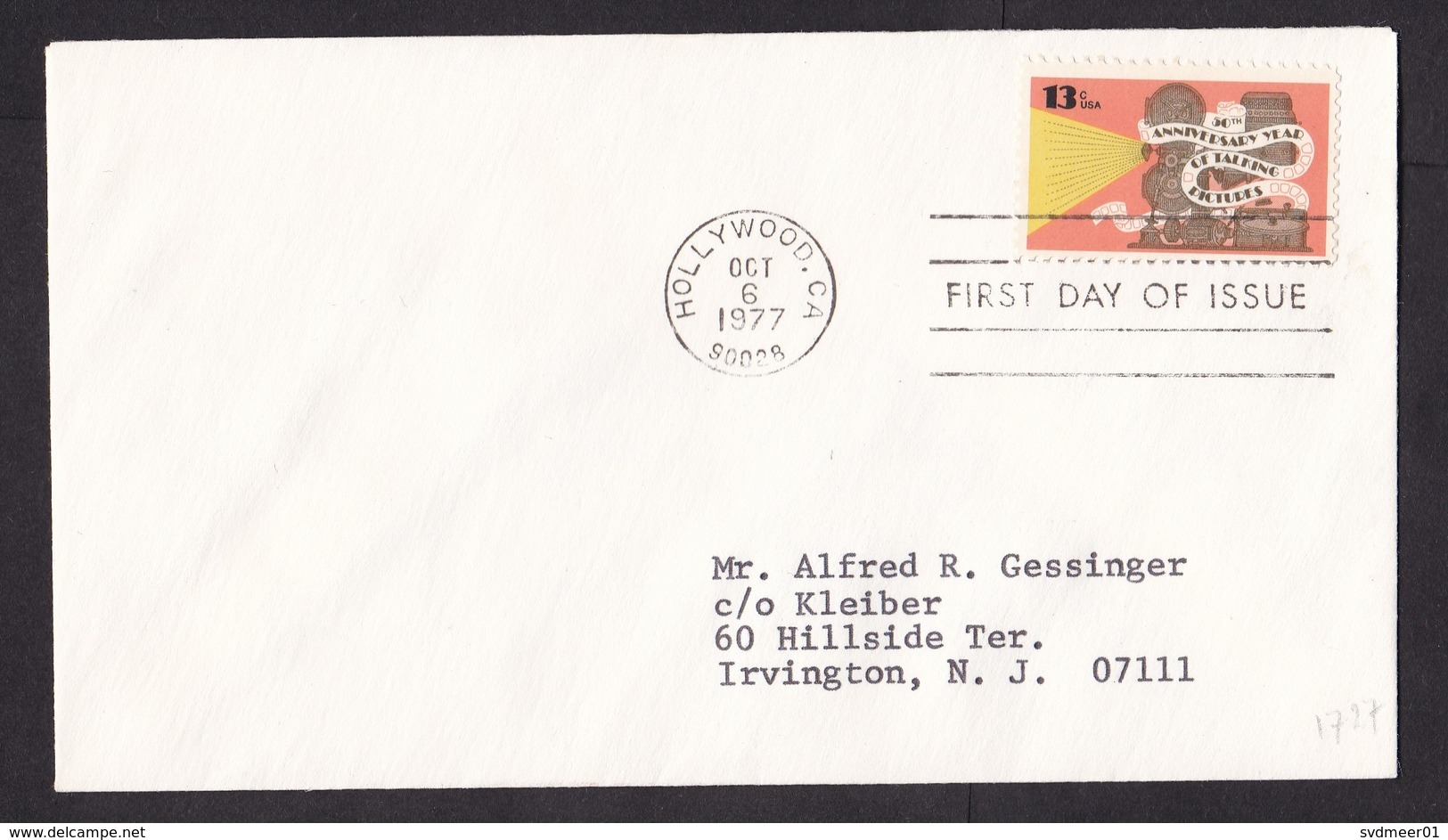 USA: FDC First Day Cover, 1977, 1 Stamp, 50 Years Of Talking Pictures, Movie, Cinema, Hollywood (traces Of Use) - Brieven En Documenten