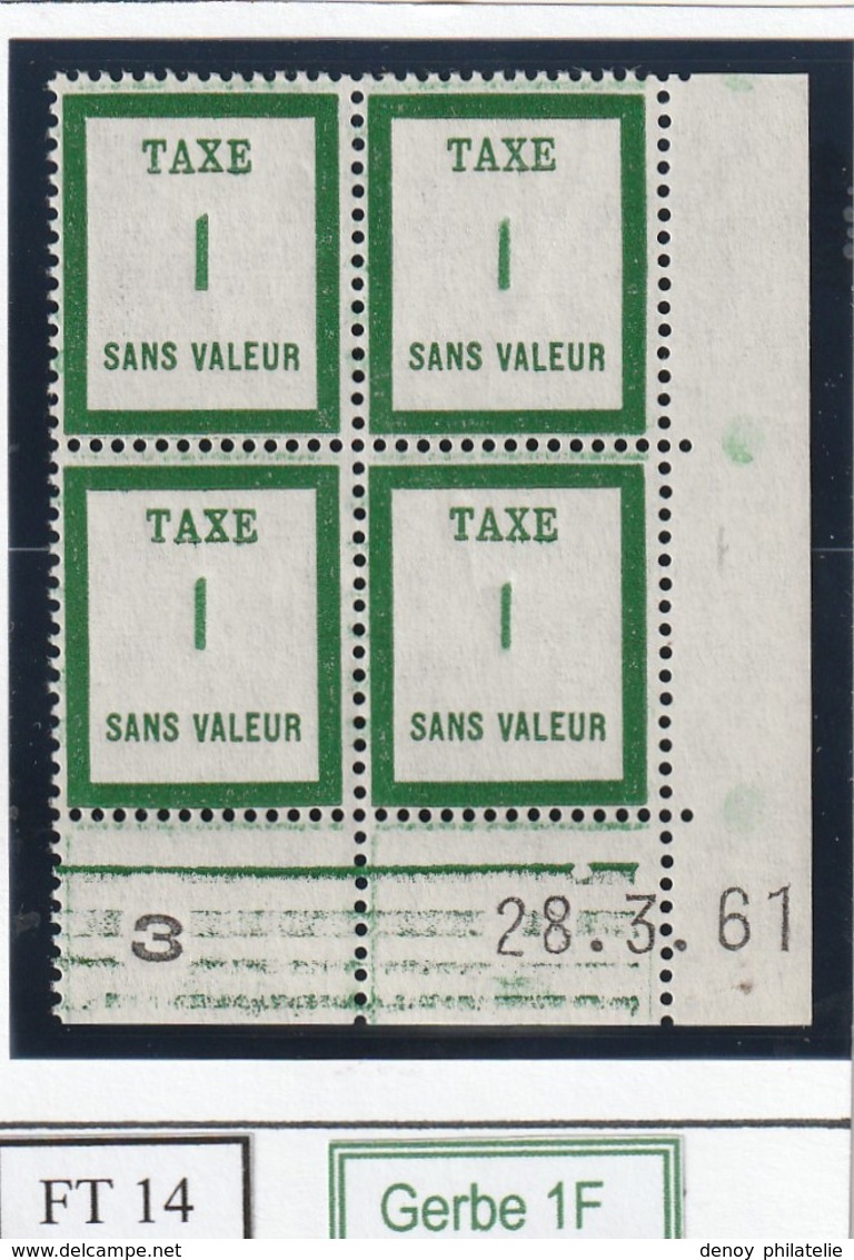 France Fictif Coin Daté Timbre Taxe Reférence Yvert Ft 14 Du 28 3 1961 - Altri & Non Classificati