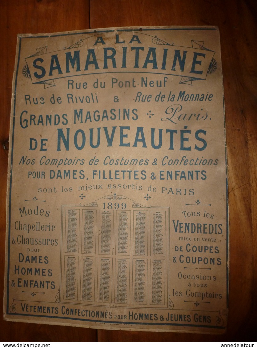 1899 Grand Carton Publicitaire Ancien Avec Calendrier Au Dos LA SAMARITAINE -Grands Magasins De Nouveautés à PARIS..etc - Pappschilder