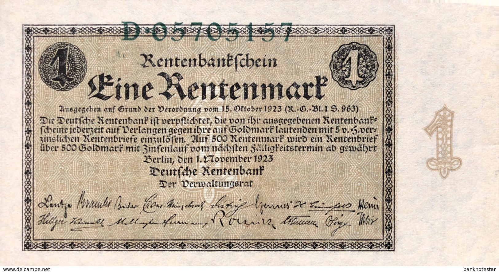 Germany 1 Rentenmark 1923 UNC, Ro.154a/DEU-199a (1923) - 1 Rentenmark