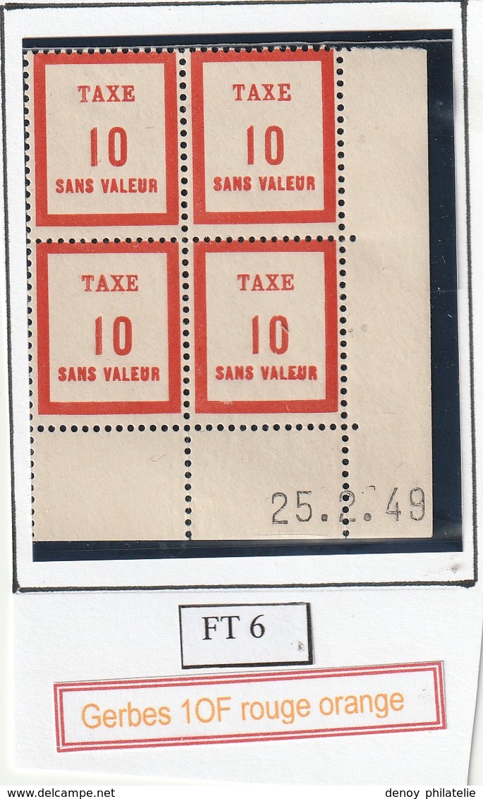 France Fictif Coin Daté Timbre Taxe Reférence Yvert Ft 6 Du 25 2 1949 - Altri & Non Classificati