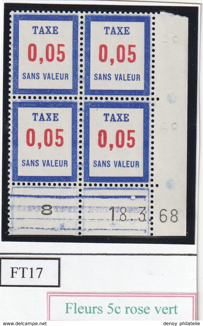 France Fictif Coin Daté Timbre Taxe Reférence Yvert Ft 17 Du 18 3 1968 - Altri & Non Classificati