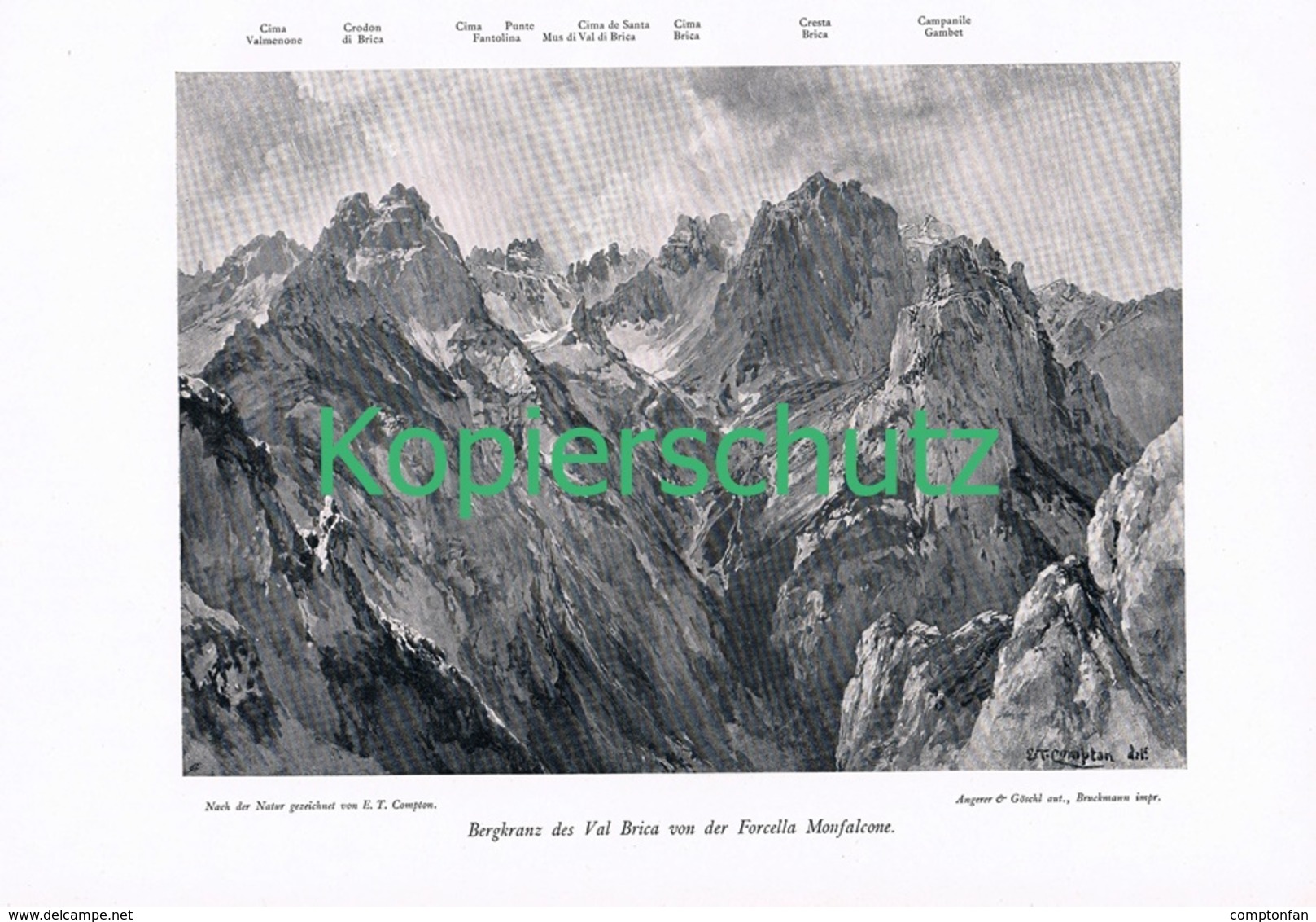 076 E.T.Compton Val Brica Karnische Alpen Druck 1907 !! - Estampes & Gravures