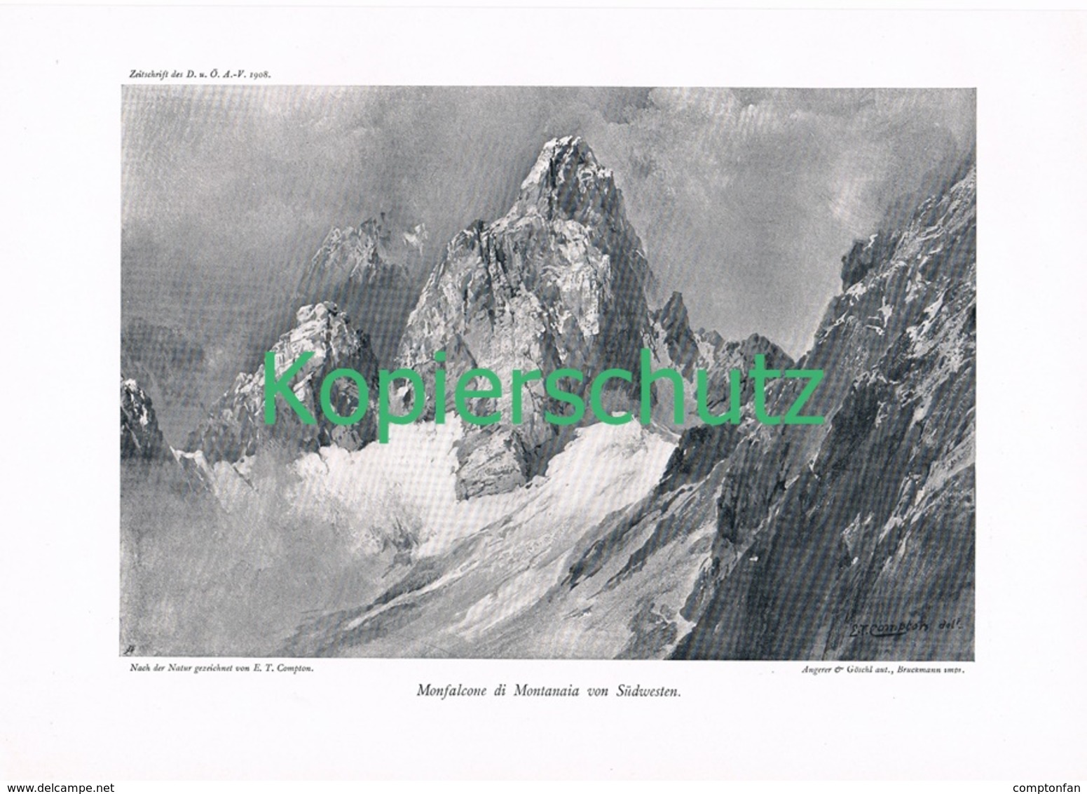 084-2 E.T.Compton Monfalcone Karnische Alpen Druck 1908 !! - Estampes & Gravures