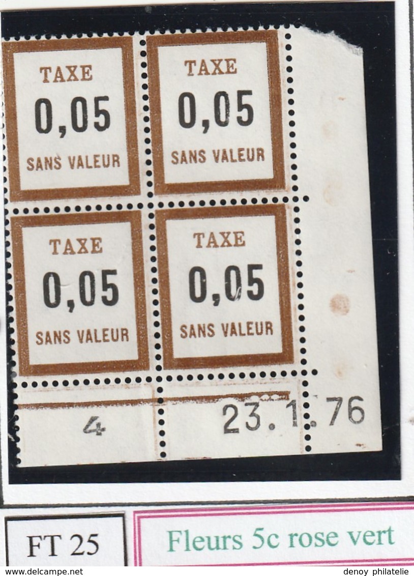 France Fictif Coin Daté Timbre Taxe Reférence Yvert Ft 25 Du 23 1 1976 - Autres & Non Classés