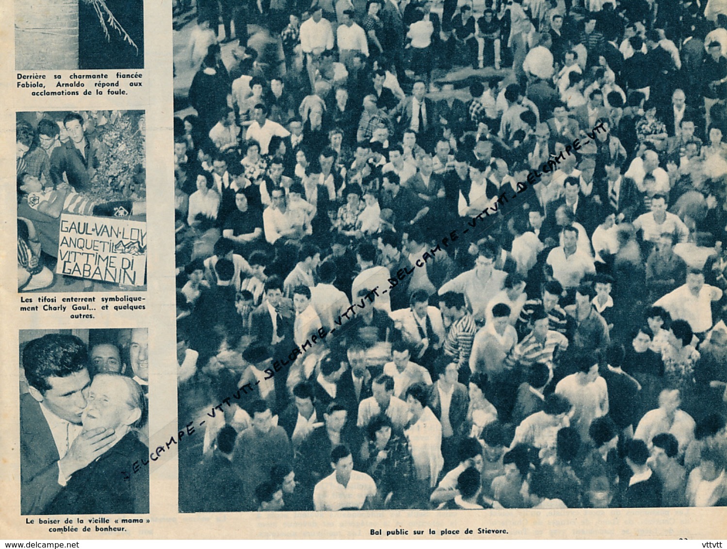 CYCLISME : PHOTO, TOUR D'ITALIE, GIRO, STIEVORE FETE LE VAINQUEUR ARNALDO PAMBIANCO, COUPURE REVUE (1961), 3 SCANS - Collections