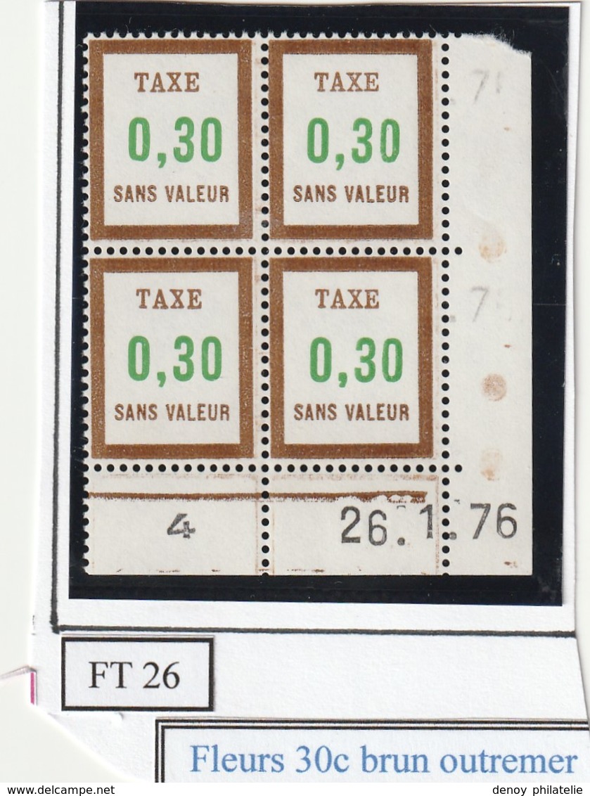 France Fictif Coin Daté Timbre Taxe Reférence Yvert Ft 26 Du 26 1 1976 - Altri & Non Classificati