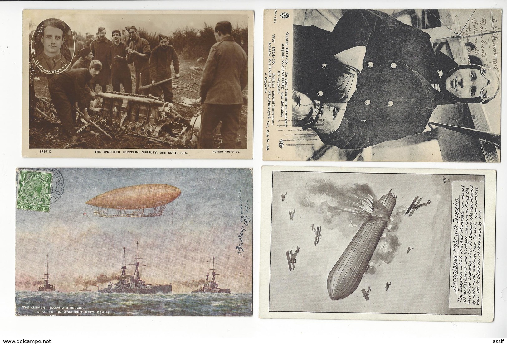 4 CPA + 5 VIGNETTES AVIATION BALLON ZEPPELIN WW1 ENGLAND DEUTSCHLAND Pilote WARNEFORD ERINNOPHILIE Cinderella Stamp - Guerre 1914-18