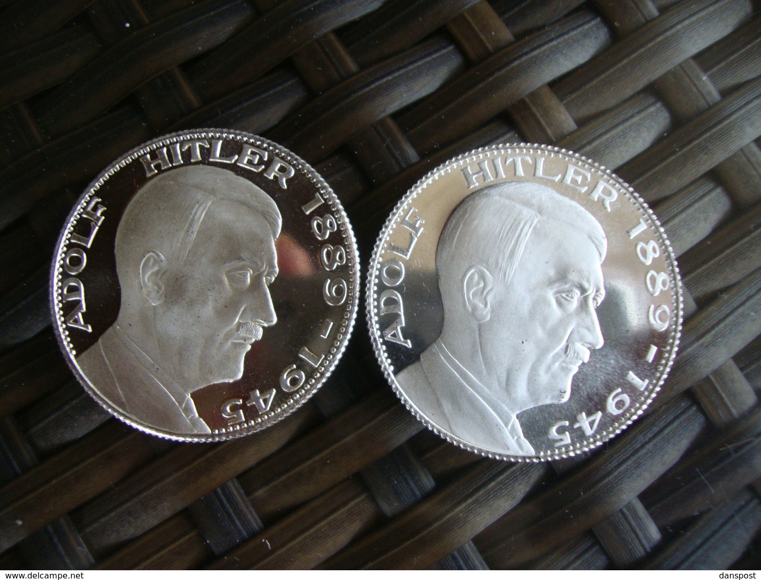 Drittes Reich Lot Silber-Medaillen Adolf Hitler 1889-1945 Ein Volk Ein Reich Ein Führer 2 Stück - Military Coin Minting - WWII