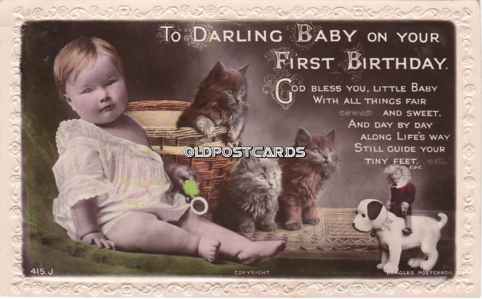 Baby Sat With Three Beautiful Kittens. Real Photo Postcard. - Gatti