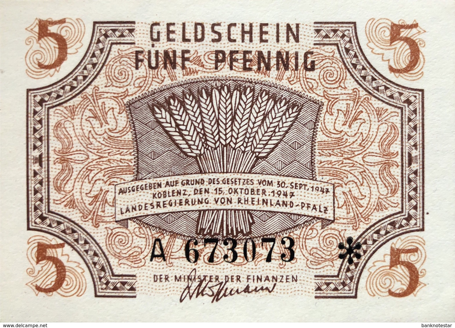 West Germany 5 Pfennig 1947 UNC, Ro.211/FBZ-4 - Autres & Non Classés