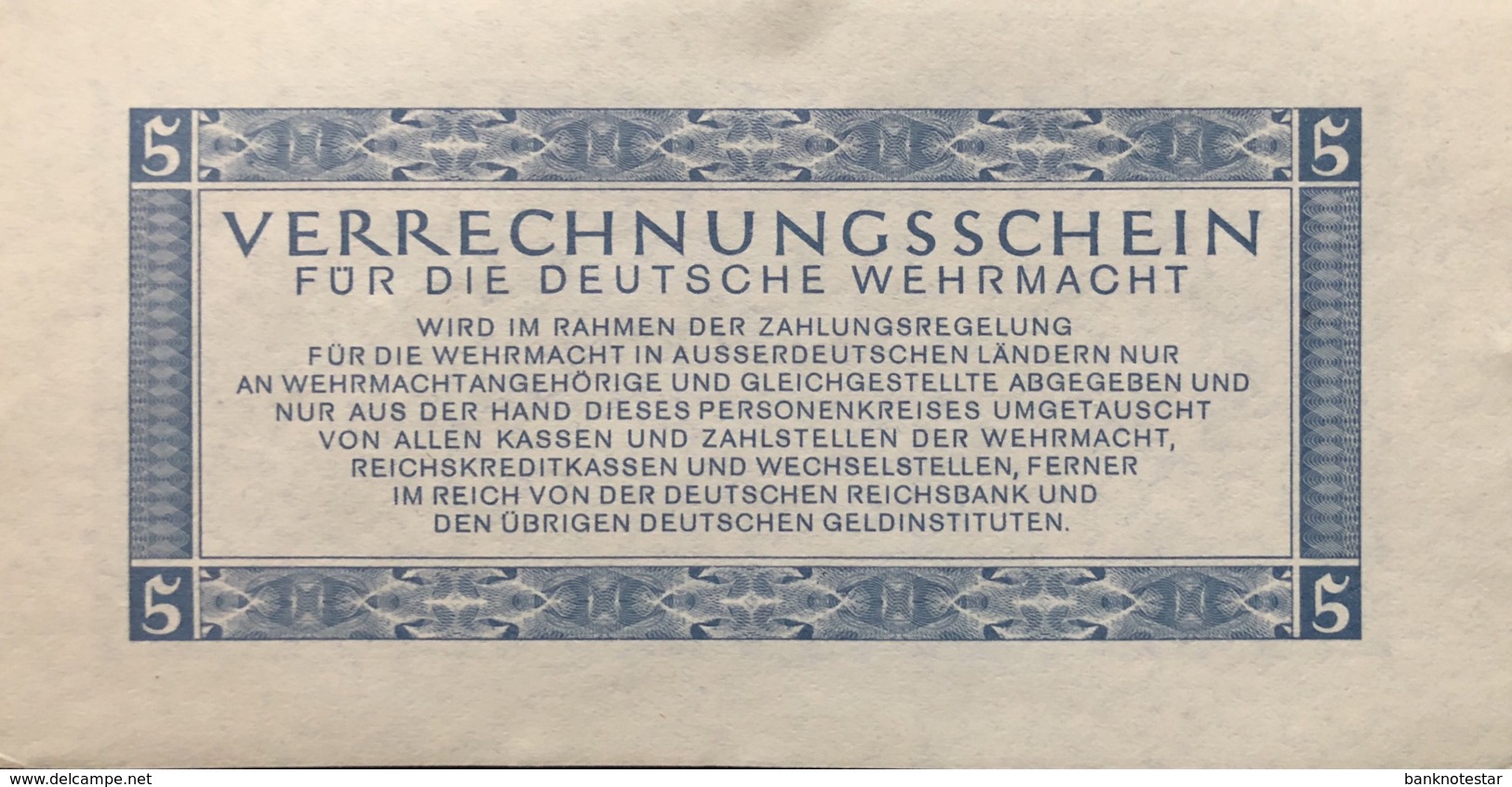 Germany 5 Reichsmark 1944 UNC, Ro.512/DWM-9 - Verrechnungsscheine - Dt. Wehrmacht