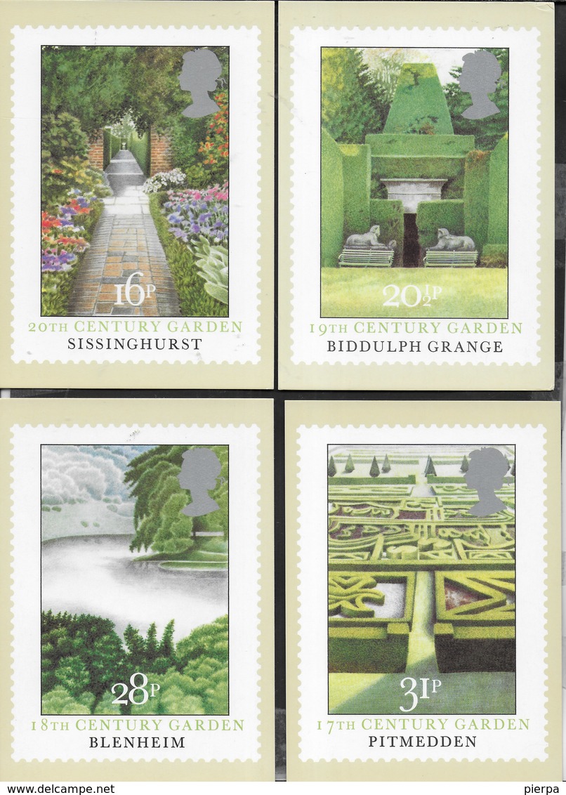 INGHILTERRA - BRITISH GARDENS - SERIE COMPLETA  4 CARTOLINE  - EDIT. HOUSE OF QUESTA - NUOVE - Francobolli (rappresentazioni)