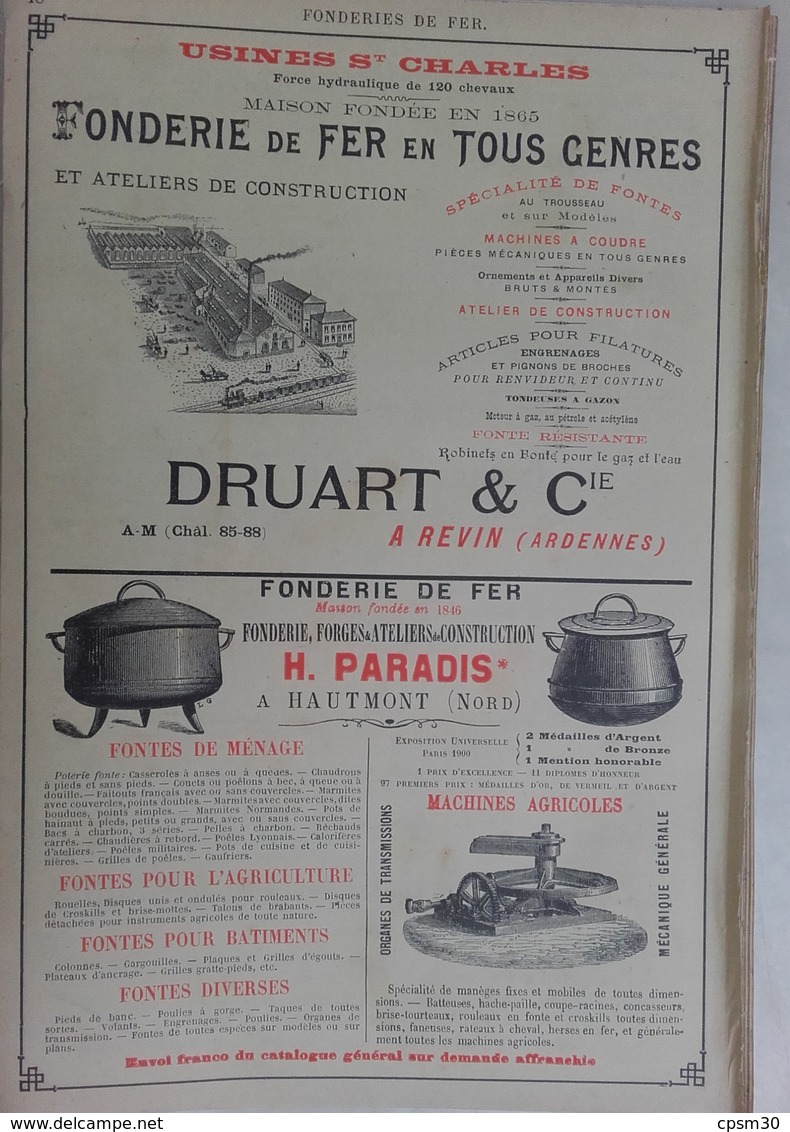 PUB 1902 - Filtre Gasquet Castres 81 Tarn, Fonderie Druart Revin 08 Ardennes, H. Paradis Hautmont 59 Nord - Publicités