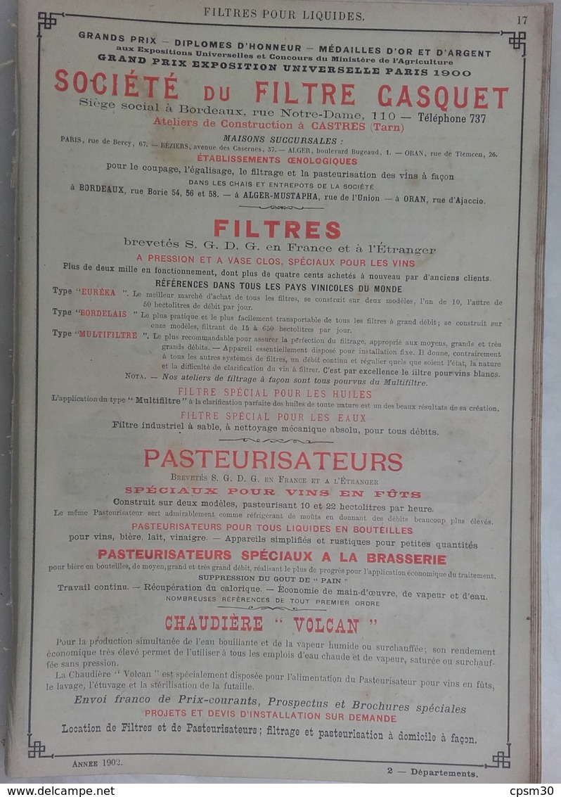 PUB 1902 - Filtre Gasquet Castres 81 Tarn, Fonderie Druart Revin 08 Ardennes, H. Paradis Hautmont 59 Nord - Publicités