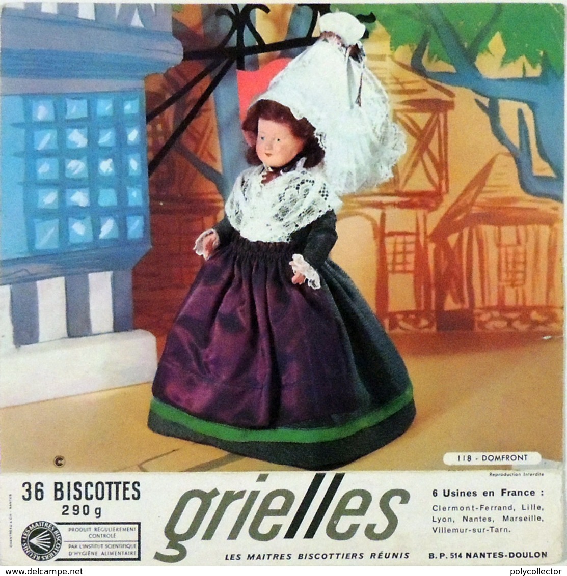 Grande Image Publicitaire Biscottes GRIELLES Série Poupées Folkloriques N° 118 DOMFRONT - Biscottes