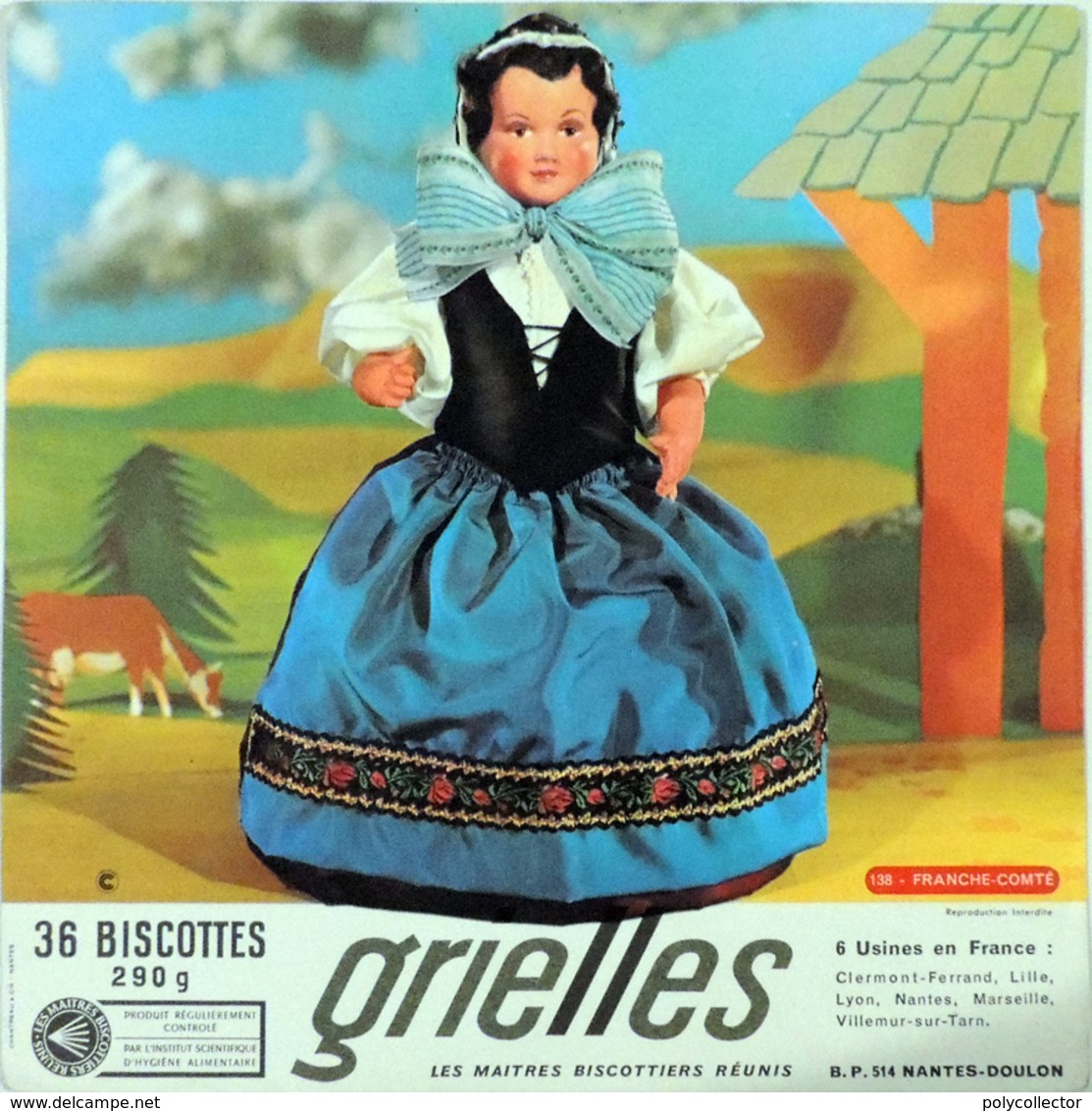 Grande Image Publicitaire Biscottes GRIELLES Série Poupées Folkloriques N° 138 FRANCHE-COMTE - Biscottes