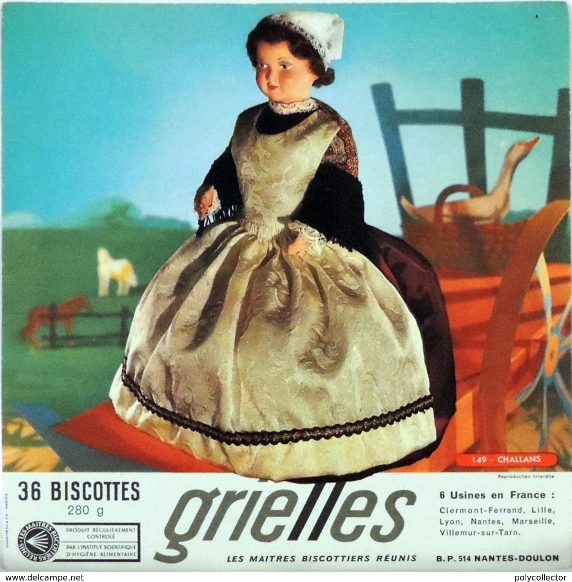 Grande Image Publicitaire Biscottes GRIELLES Série Poupées Folkloriques N° 149 CHALLANS - Biscottes
