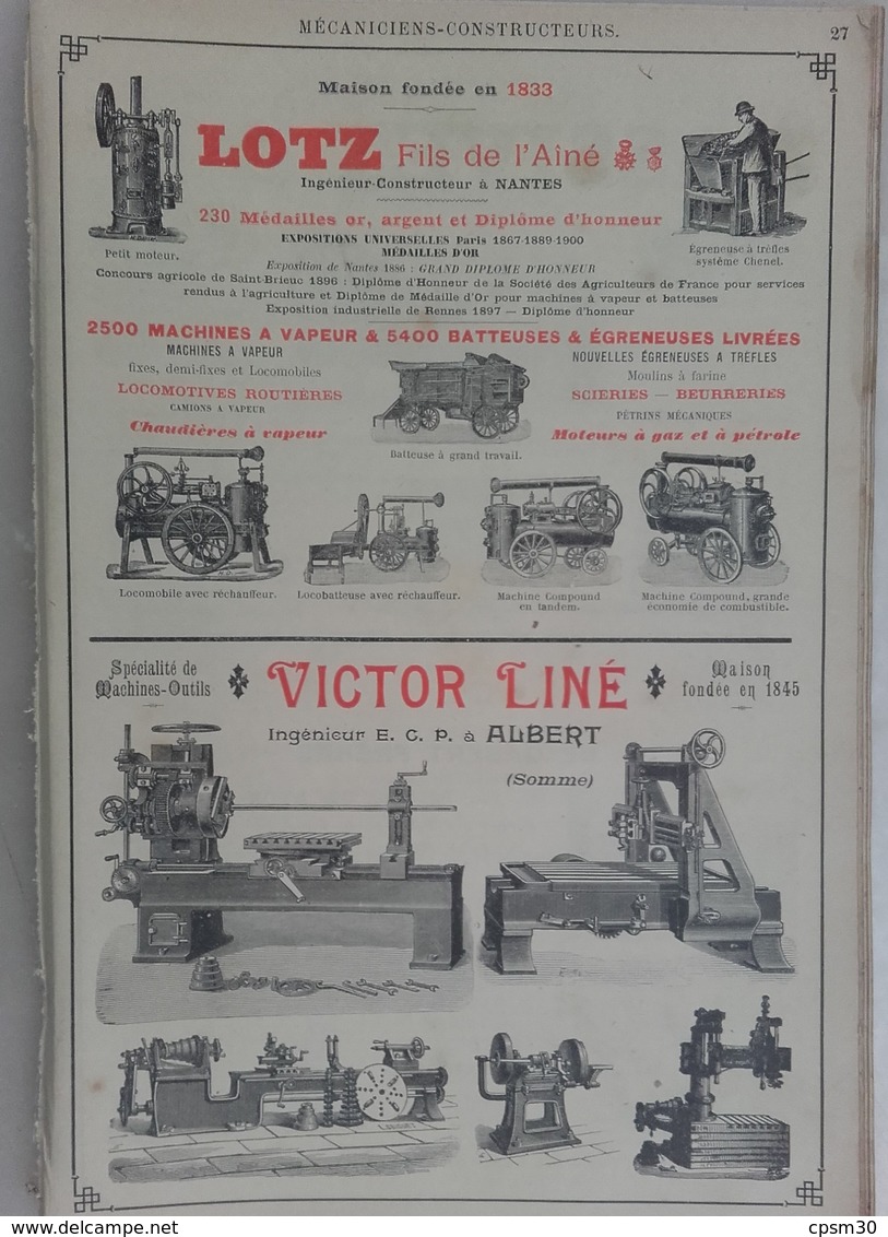 PUB 1902 - Mécanique Lotz Nantes, Victor Liné Albert 80, Nassivet Nantes 44, A. Pinguely Lyon 69 - Advertising