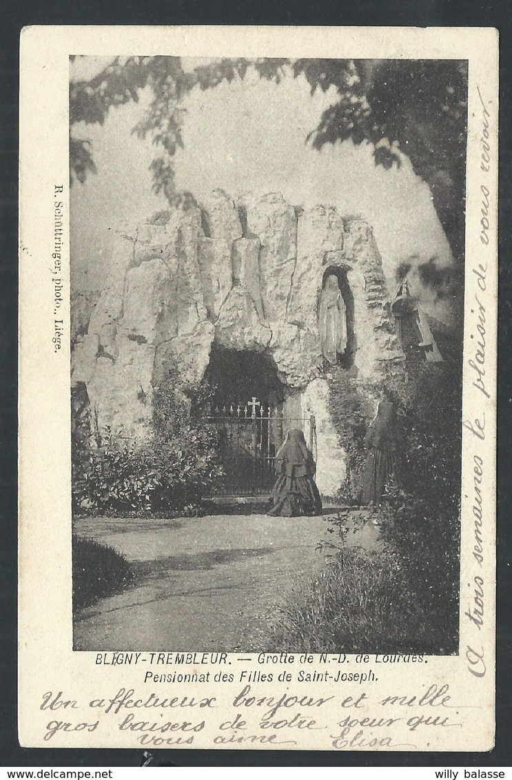 +++ CPA - BLEGNY TREMBLEUR - Grotte De ND De Lourdes - Pensionnat - Cachet RELAIS BARCHON 1906   // - Blegny