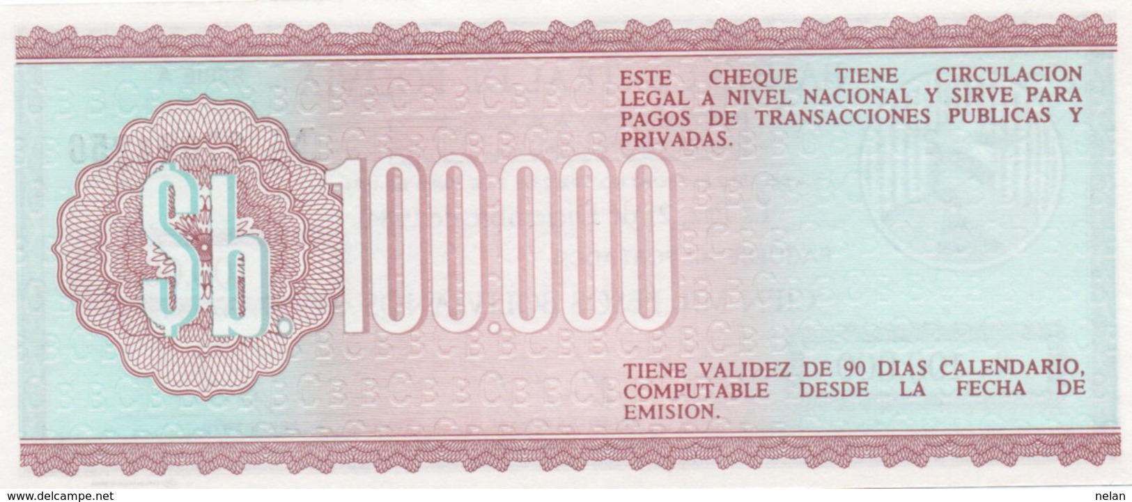 BOLIVIA 100 000 PESOS BOLIVIANOS 1984 P-188 UNC - Bolivie