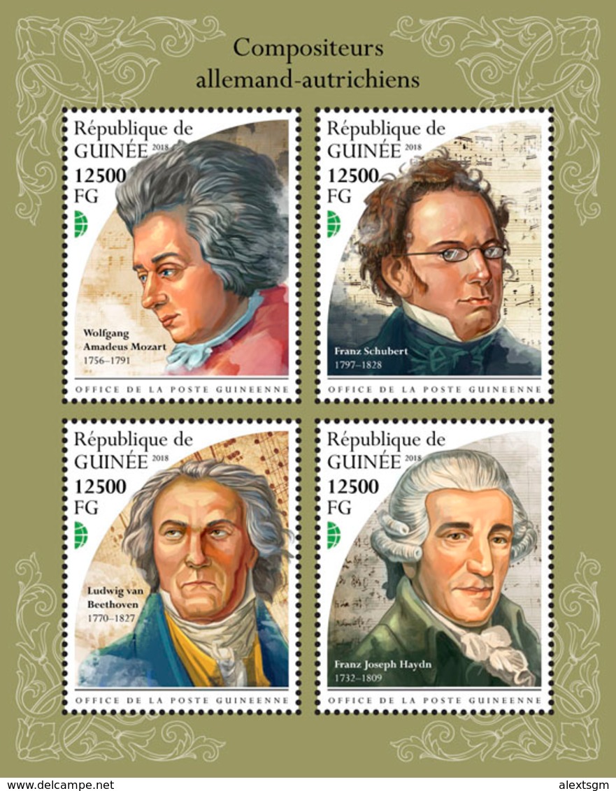 GUINEA 2018 - Mozart, Schubert, Van Beethoven, Haydn. Official Issue - Musique