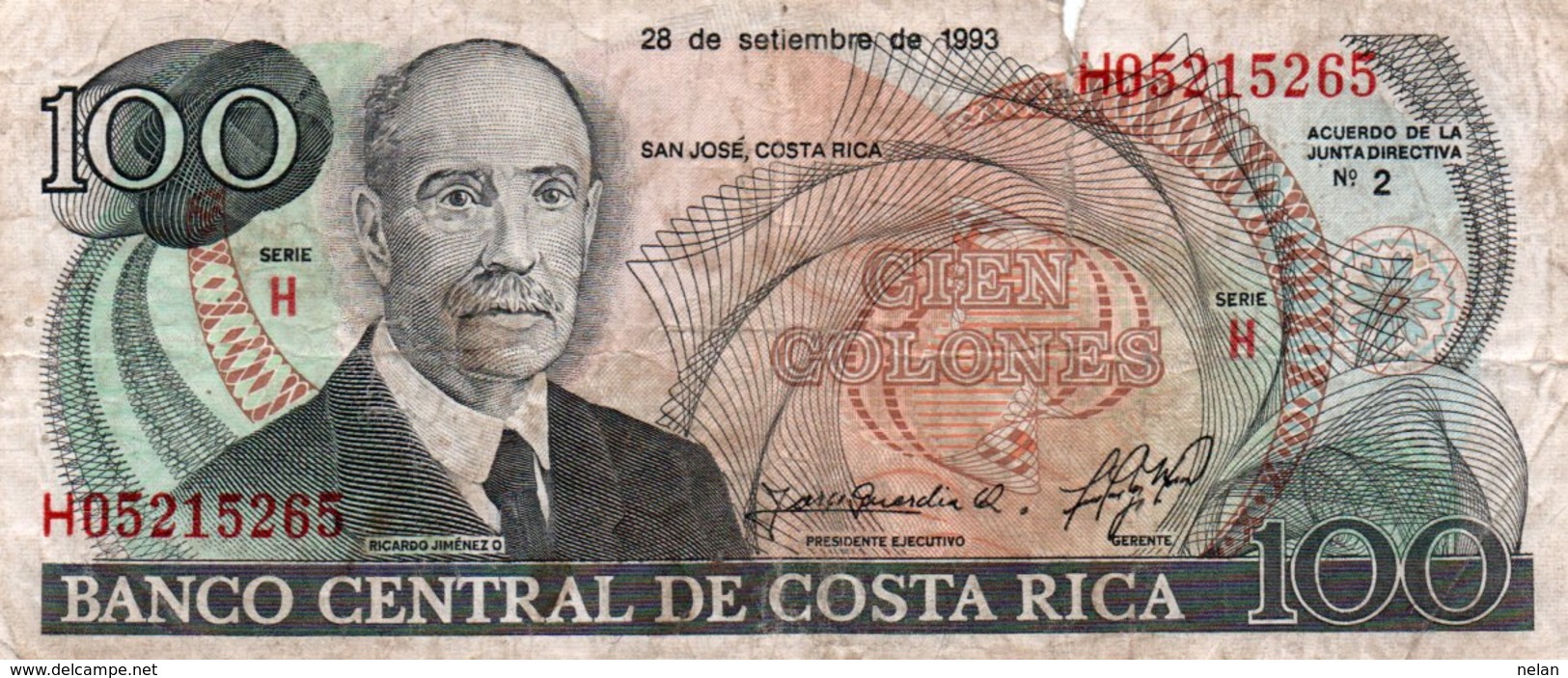 COSTA RICA 100 COLONES 1993 P-261 -picollo Diffeto - Costa Rica