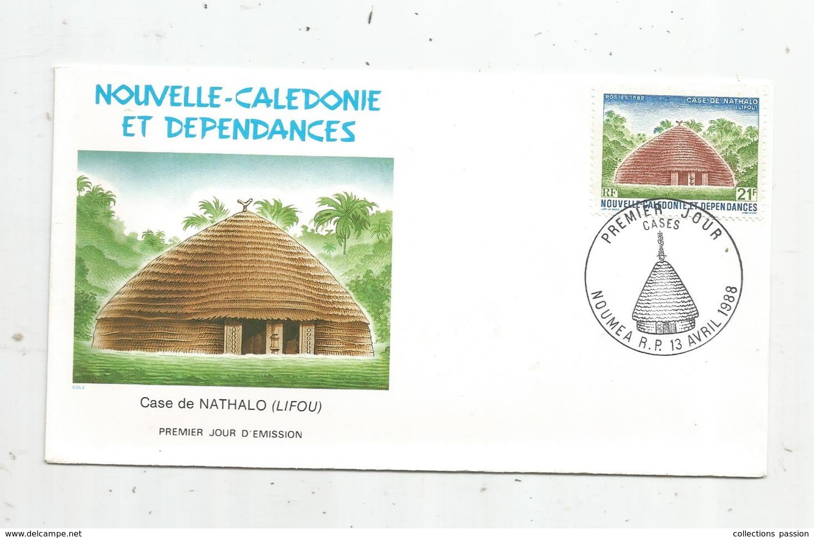Timbre, FDC , Nouvelle Calédonie Et Dépendances , NOUMEA 1988, Case De NATHALO, LIFOU - FDC