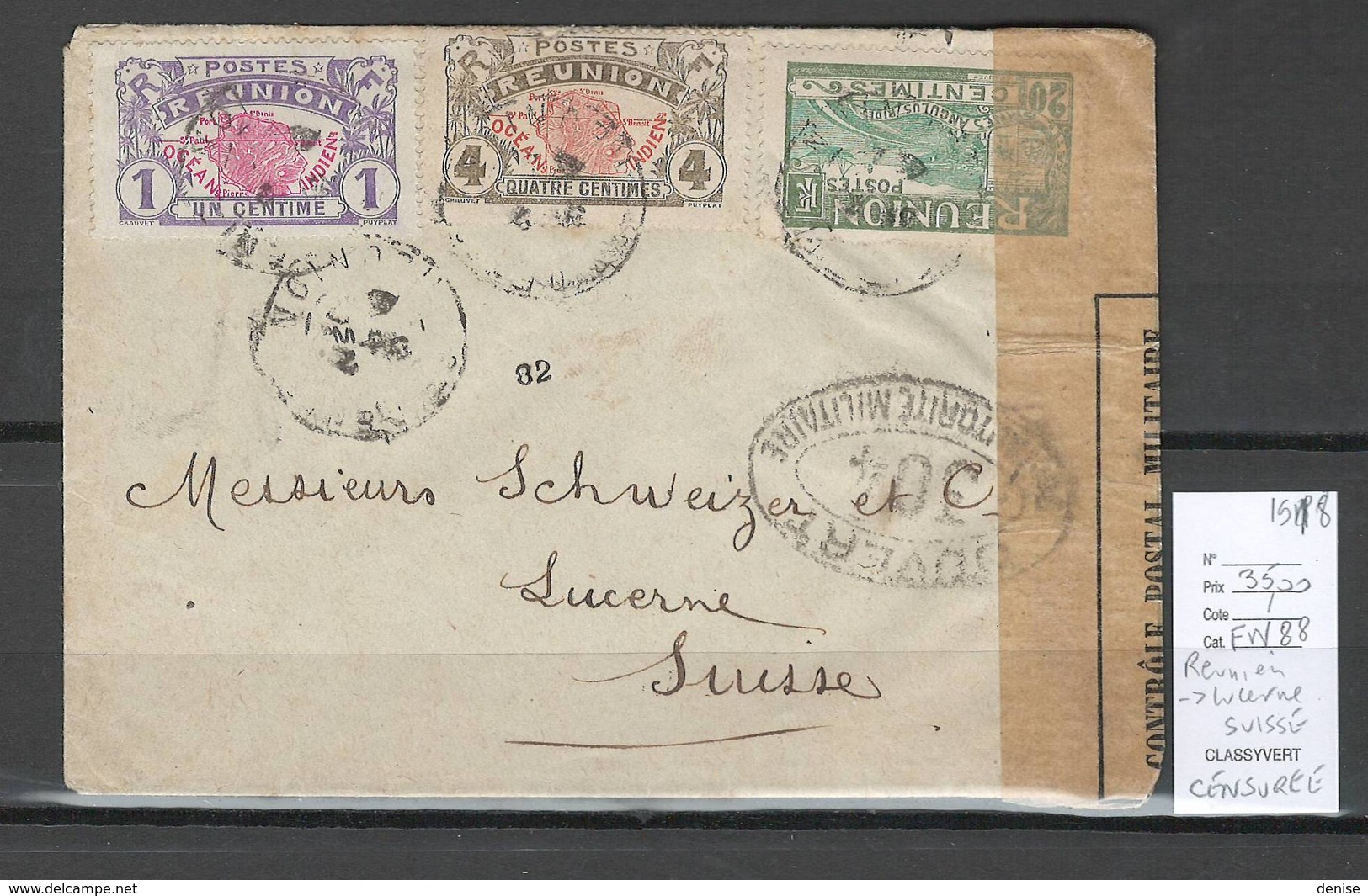 Reunion - Lettre Pour Lucerne En Suisse  - CENSUREE 1918 - Covers & Documents