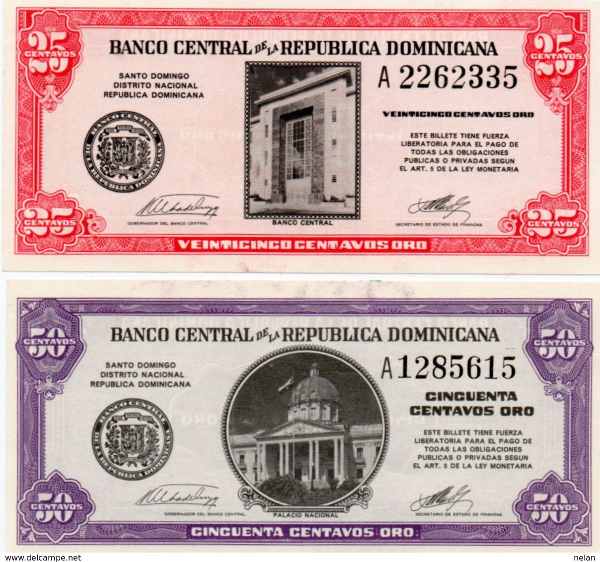 REPUBBLICA DOMINICANA  25,50 CENTAVOS ORO 1961 P-87,89 UNC -RARE - Dominicaine