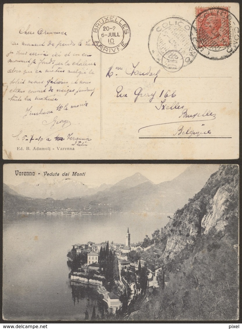 Italy 1910 - Postcard Varenna To Brussels Belgium - Ship Paquebot Colico-Como - Marcophilia