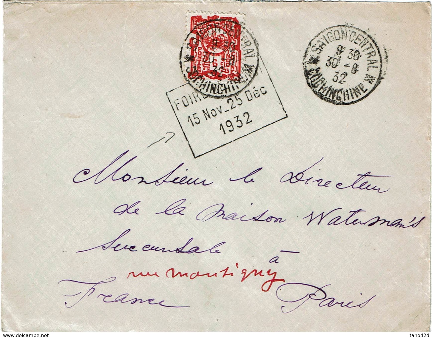 CTN54A- INDOCHINE LETTRE SAÏGON / PARIS 30/8/1932 DAGUIN PUBLICITAIRE - Lettres & Documents