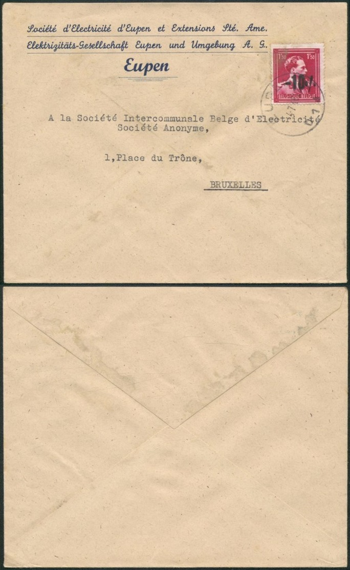 A026 Lettre De Eupen à Bruxelles 1946 électricité - 1946 -10%