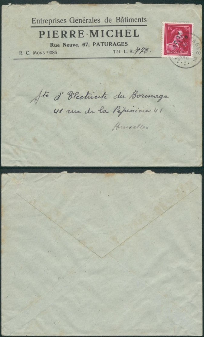 A027 Lettre De Paturages à Bruxelles 1946 - 1946 -10%