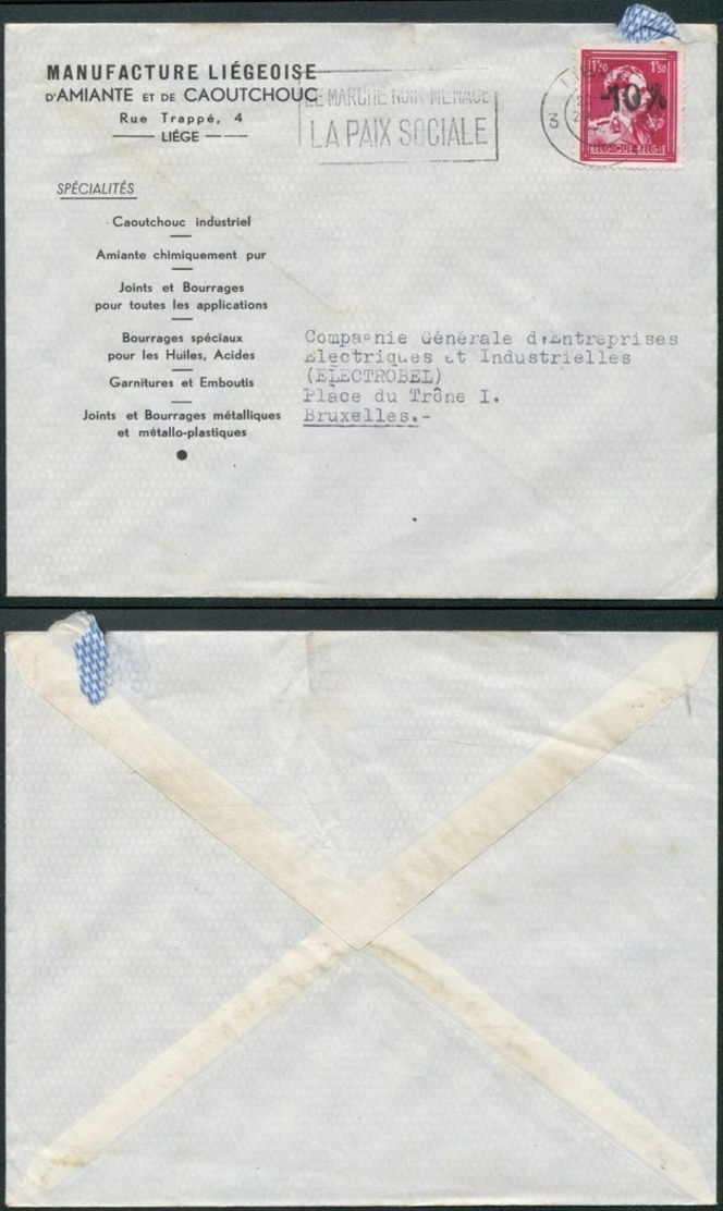 A046 Lettre De Liège à Bruxelles  1946 Amiante Caoutchouc - 1946 -10%