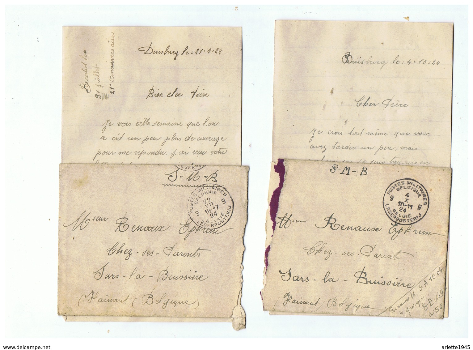 LETTRES CORRESPONDANCE MILITAIRE POUR SARS-LA - BUISSIERE ( BELGIQUE) - 1914-18