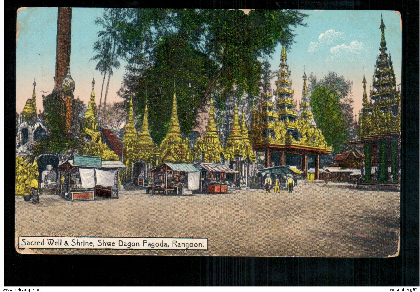 BURMA/ MYANMAR Sacred Well Shrine & Shwe Dagon Pagoda Rangoon Ca 1920 OLD POSTCARD 2 Scans - Myanmar (Burma)