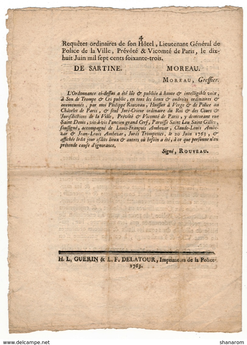 1763 // ORDONNANCE DE POLICE Du 18 Juin - Décrets & Lois