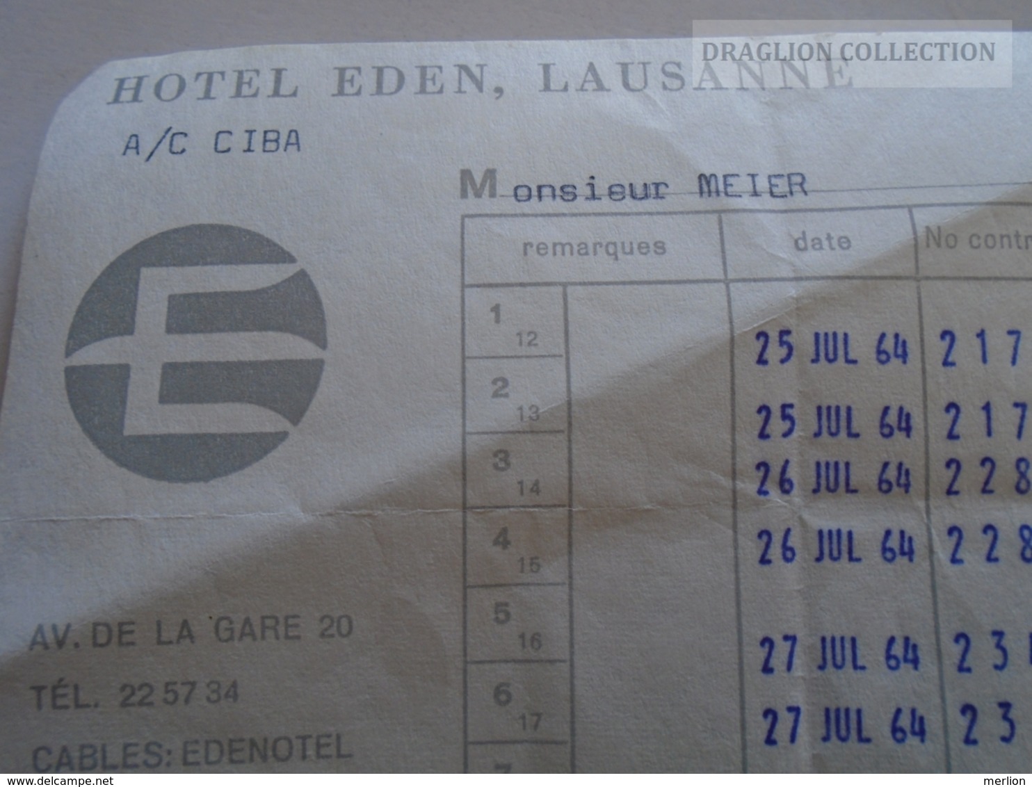 ZA134.20 Switzerland Hotel EDEN Lausanne 1964 - Suisse