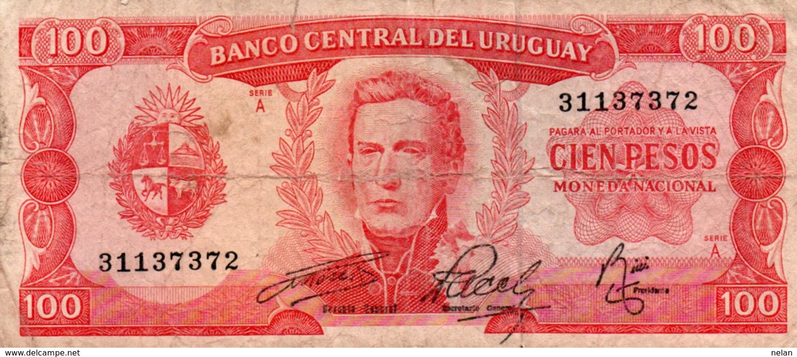 URUGUAY 100 PESOS 1967 P-47a8 - Uruguay