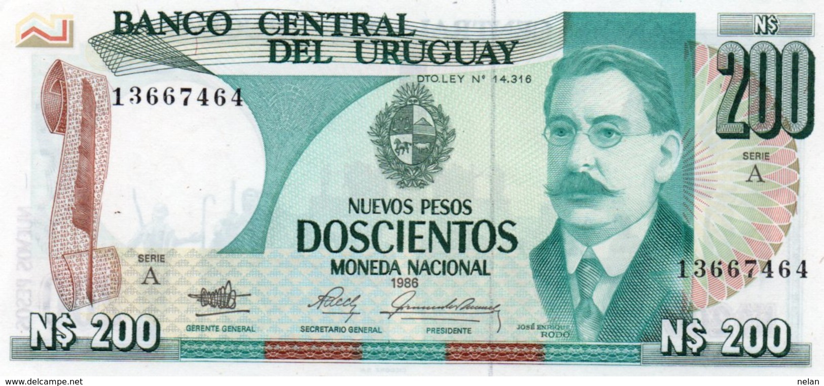 URUGUAY 200 PESOS 1986  P-66 UNC - Uruguay