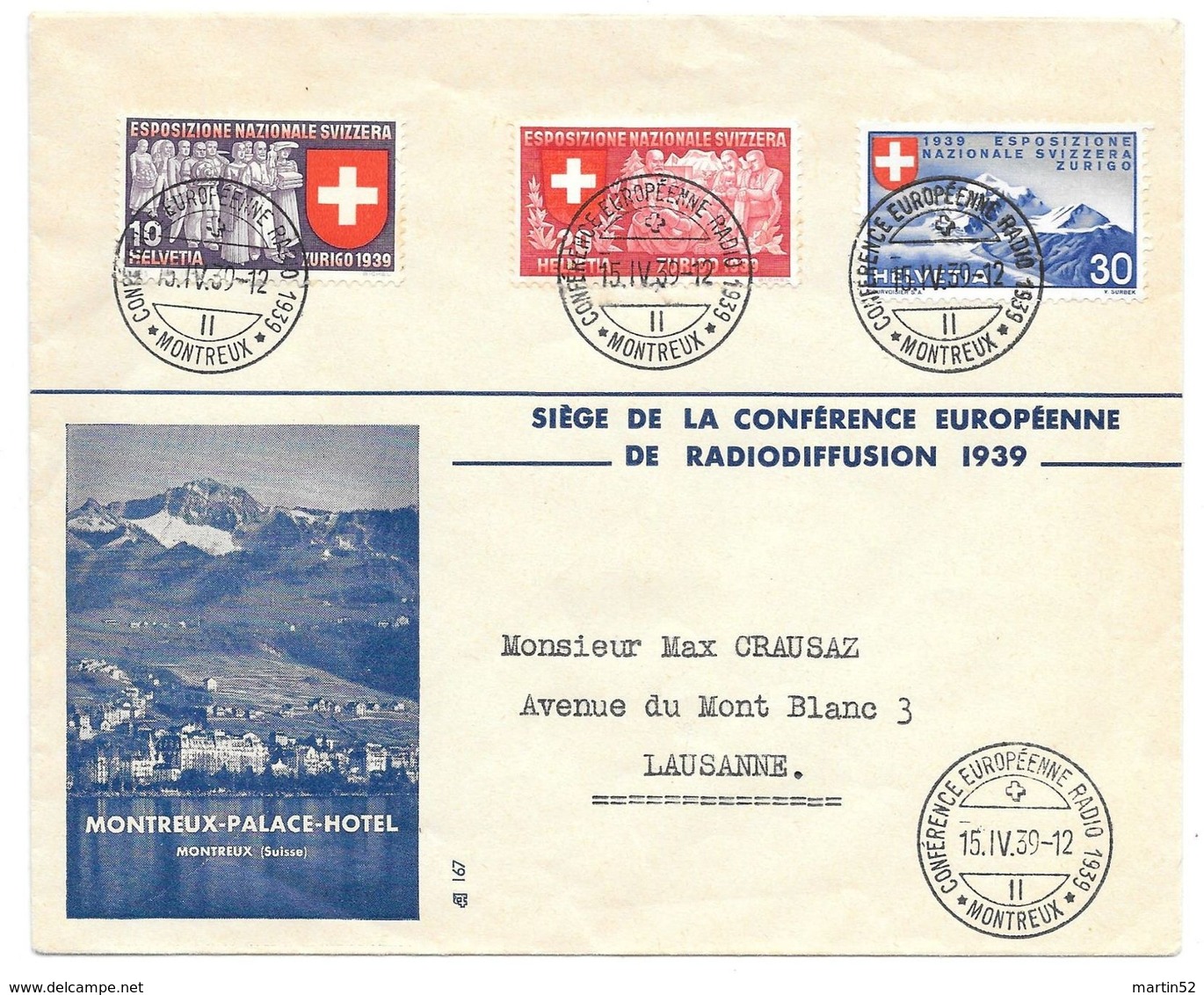 Schweiz Suisse 1939: Zu 225-7 Mi 341-3 Yv 323-5 O CONFERENCE EUROPÈENNE RADIO 15.IY.39 MONTREUX - Lettres & Documents