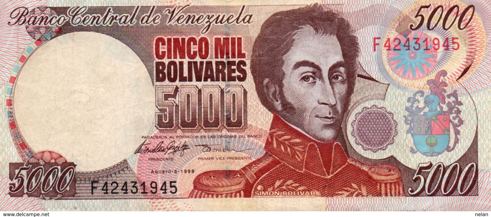 VENEZUELA 5000 BOLIVARES 1998 P-78c VF-XF - Venezuela