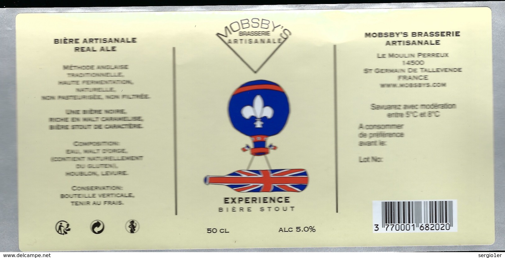 Etiquette Bierestout Experience  5% 50cl   Brasserie  Mobsby's  St Germain De Tallevende 14 "montgolfiere" - Bière