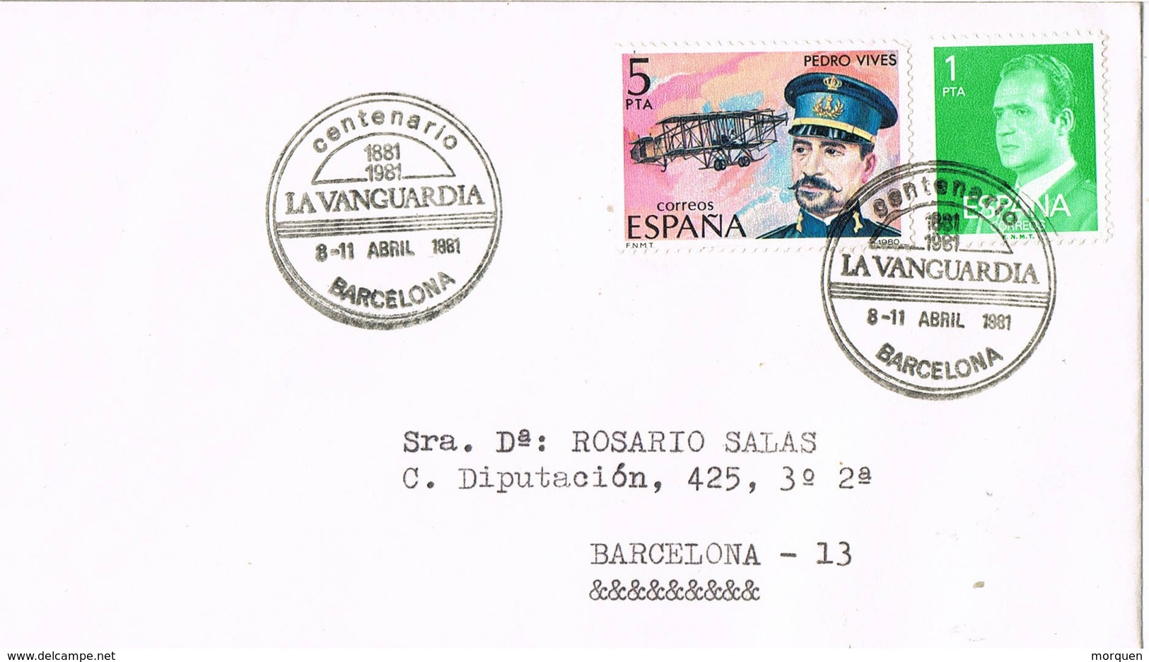 30478. Carta BARCELONA 1981. Centenario LA VANGUARDIA. Viñeta, Label Salon Automovil - Cartas & Documentos