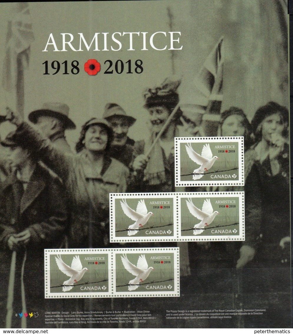 CANADA, 2018, MNH, WWI, ARMISTICE, BIRDS,  SHEETLET - Prima Guerra Mondiale