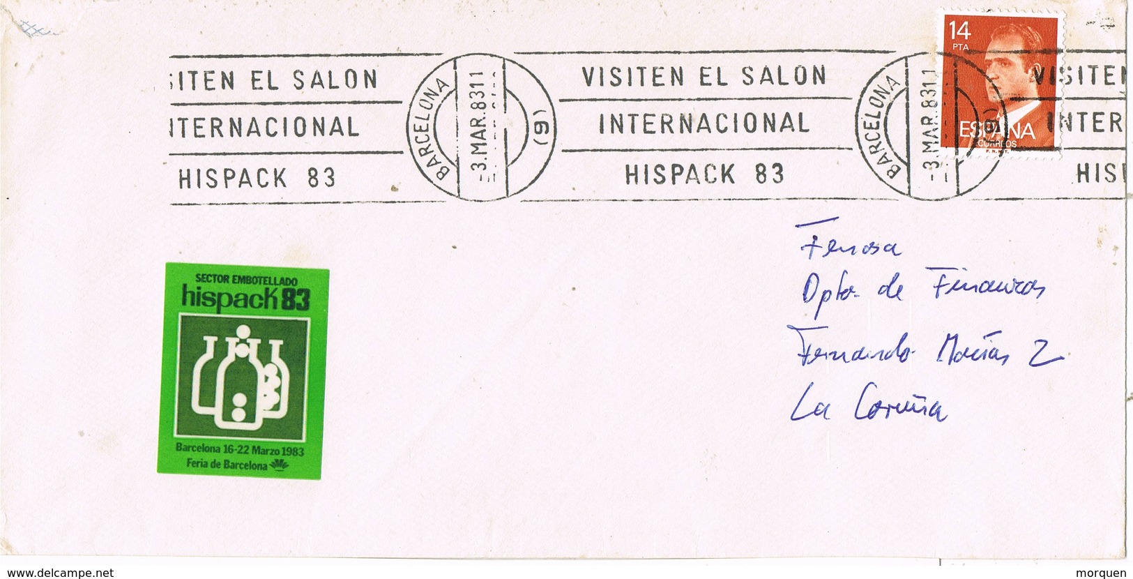 30479. Carta BARCELONA 1983. Salon Internacional HISPACK 83. Viñeta, Label - Cartas & Documentos