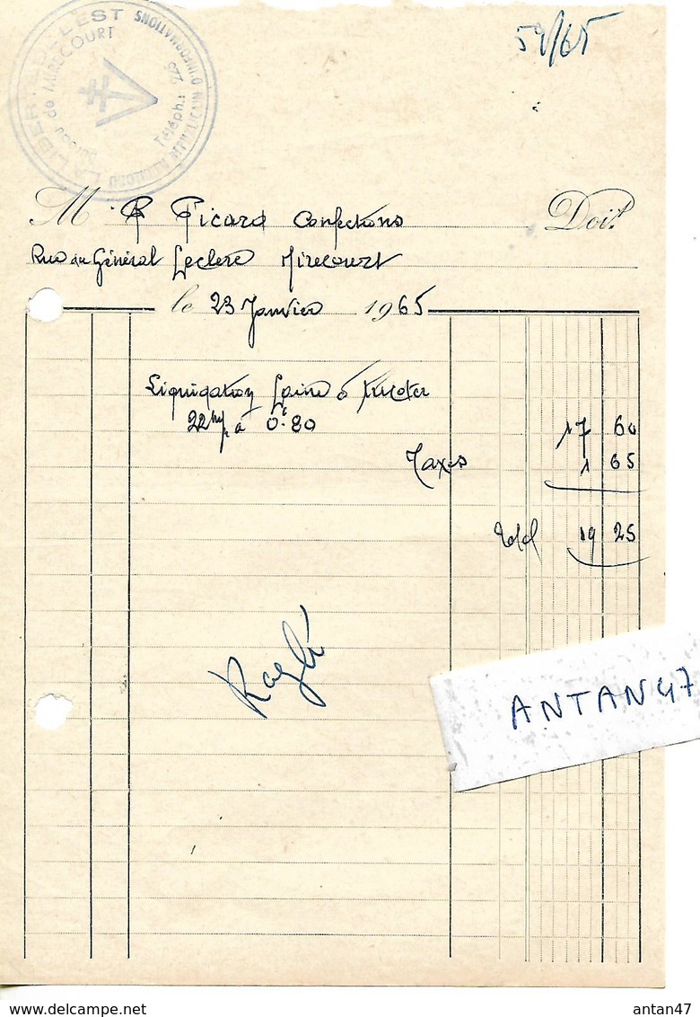 Facture 1/2 Format 1965 / 88 Bureau De MIRECOURT / La Liberté De L'Est, Quotidien Républicain D'Information - 1900 – 1949