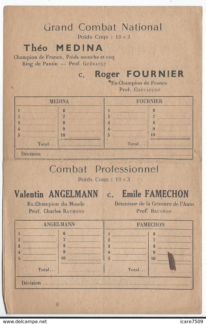 PARIS - Arènes Du Grand-Palais - Gala De Boxe Du 15 Septembre - 4 Pages - Programas