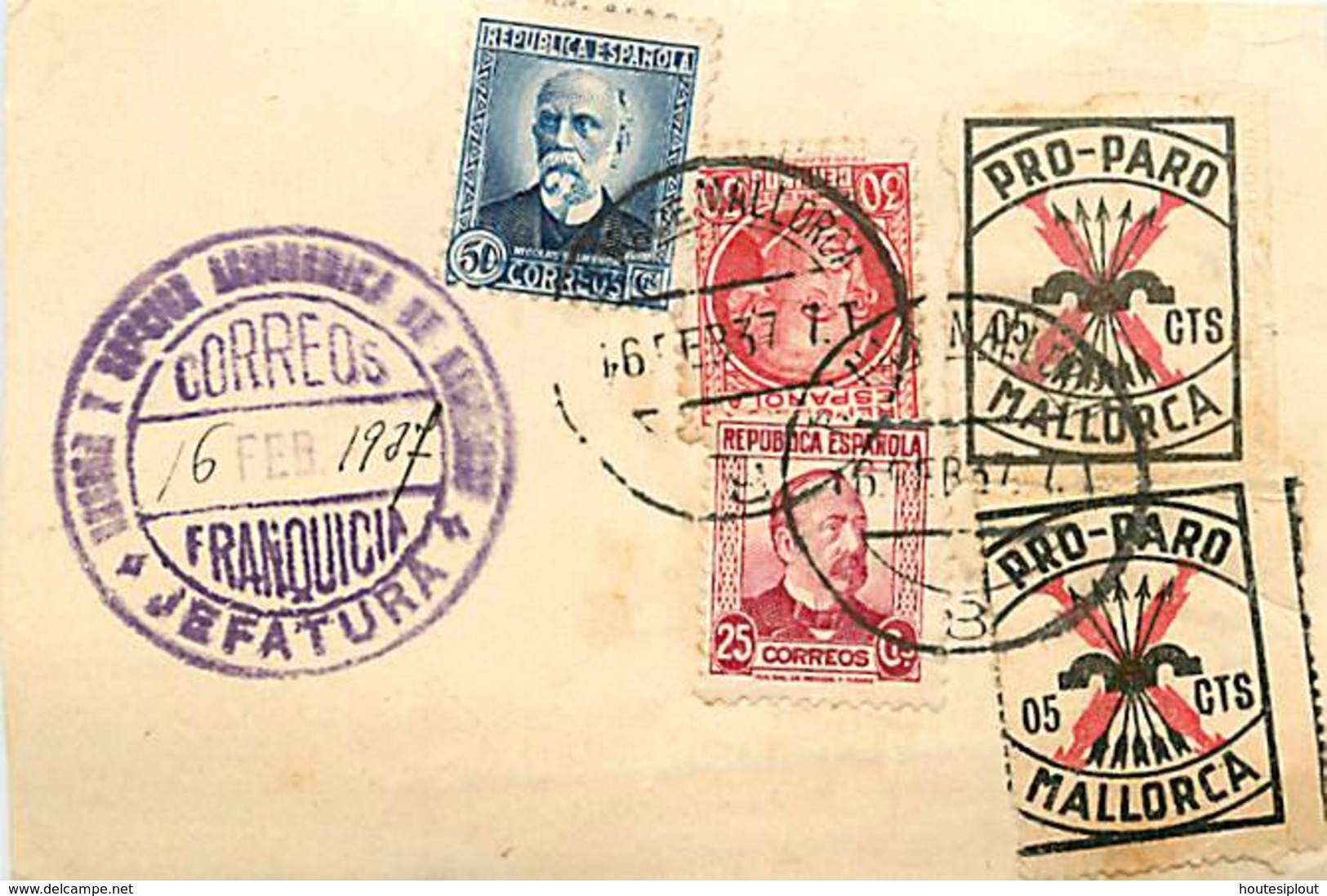 Espagne. 7 documents de propagande franquiste + 1 fragment de lettre  1937